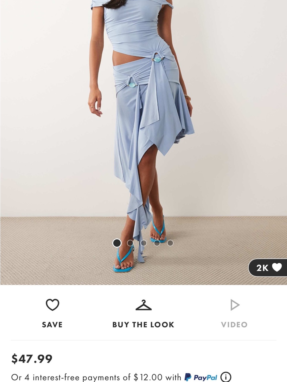 ASOS Pale Blue Asymmetric Draped Midi Skirt Set